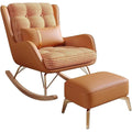 Modern Living Room Reclining Rocking Chair with Foot Stool Comfortable Balcony Chair for Bedroom or Lounge Soft Sleeper Armchair for Reading (Orange B)
