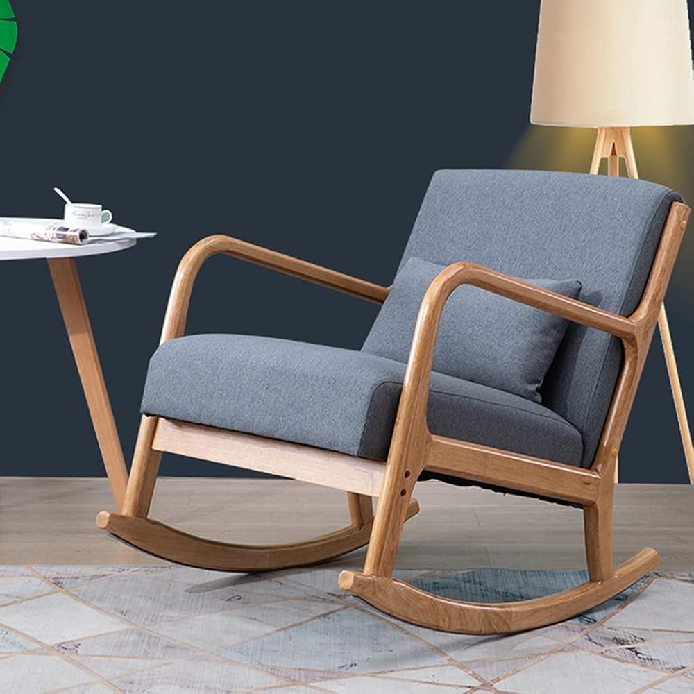 Nordic Solid Wood Rocking Chair Household Rocking Chair Leisure Chair Lazy Sofa Single Sofa Chair Balcony Leisure Chair (Color : Gray) (Green2)