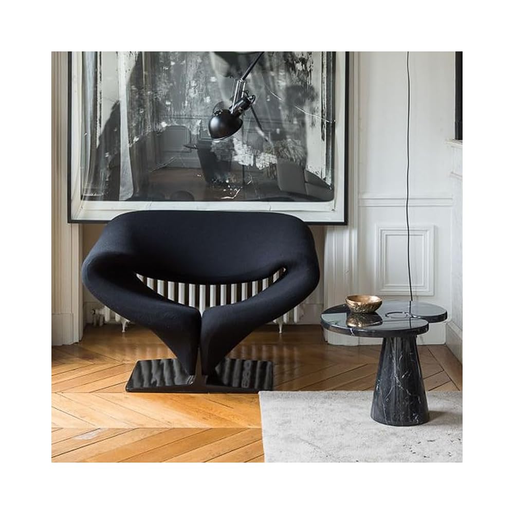 Modern Sculptural Ribbon Lounge Chair, Fiberglass Designer Accent Chair with Upholstered Seat for Living Room, Bedroom, Reception (Black)