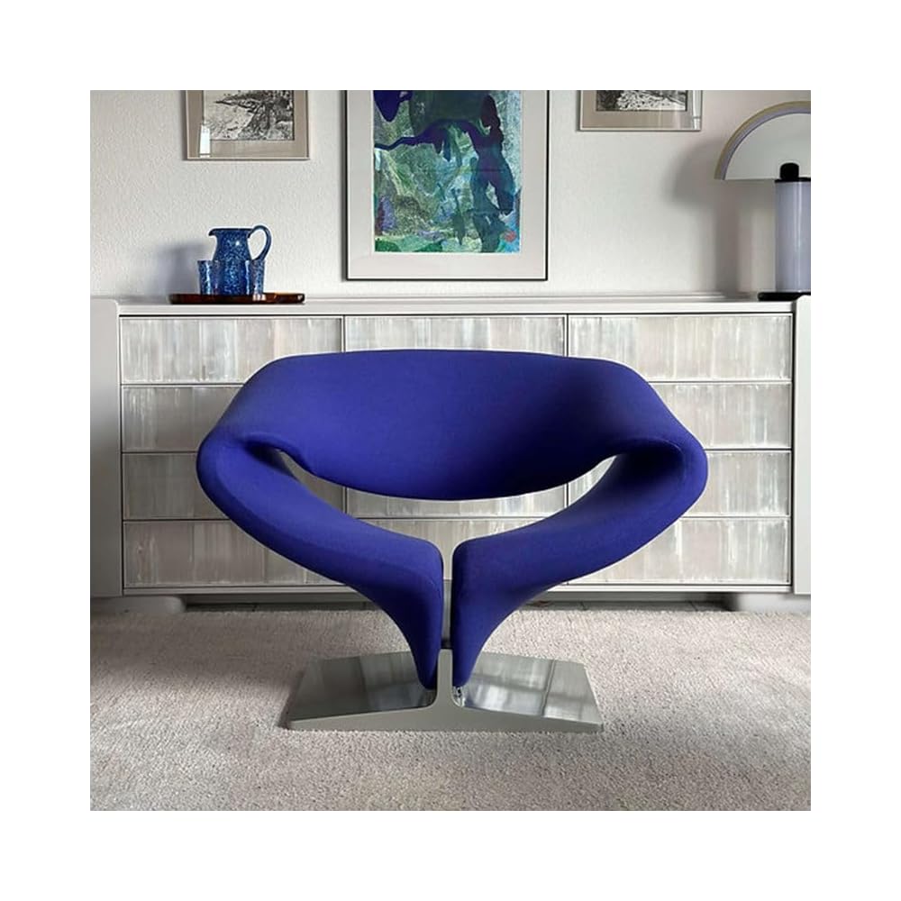 Modern Sculptural Ribbon Lounge Chair, Fiberglass Designer Accent Chair with Upholstered Seat for Living Room, Bedroom, Reception (Black)