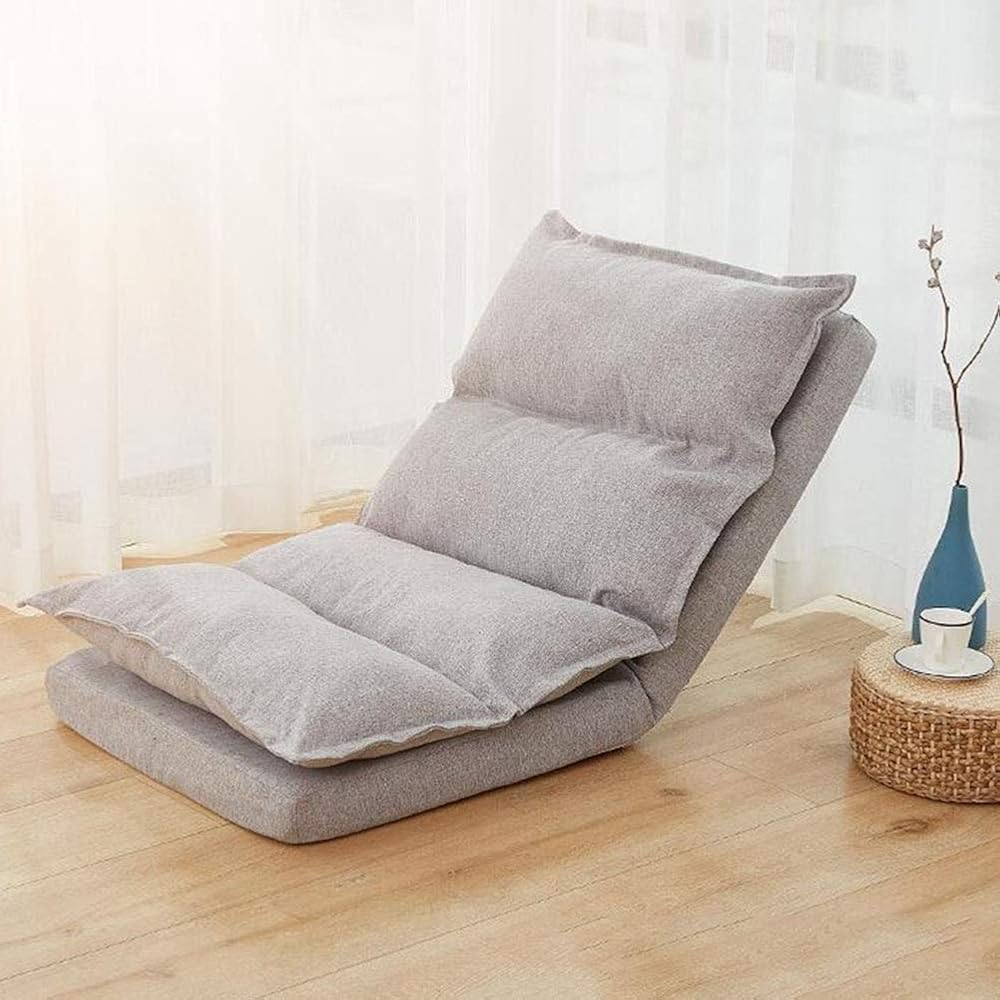 Folding Chairs Floor Chair Gaming Sofa with Adjustable Backrest Lazy Recliner Lounger Sleeper Bed Couch (Color: Gray) Colour:Black (Color : Gray)