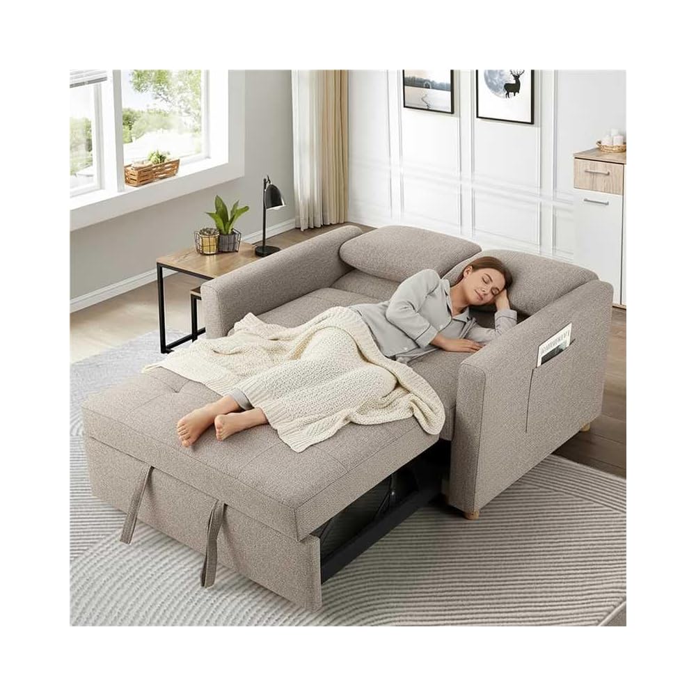 SEJOV Loveseat Sleeper, 3-in-1 Convertible Sofa Bed Pull Out, Brown Gray