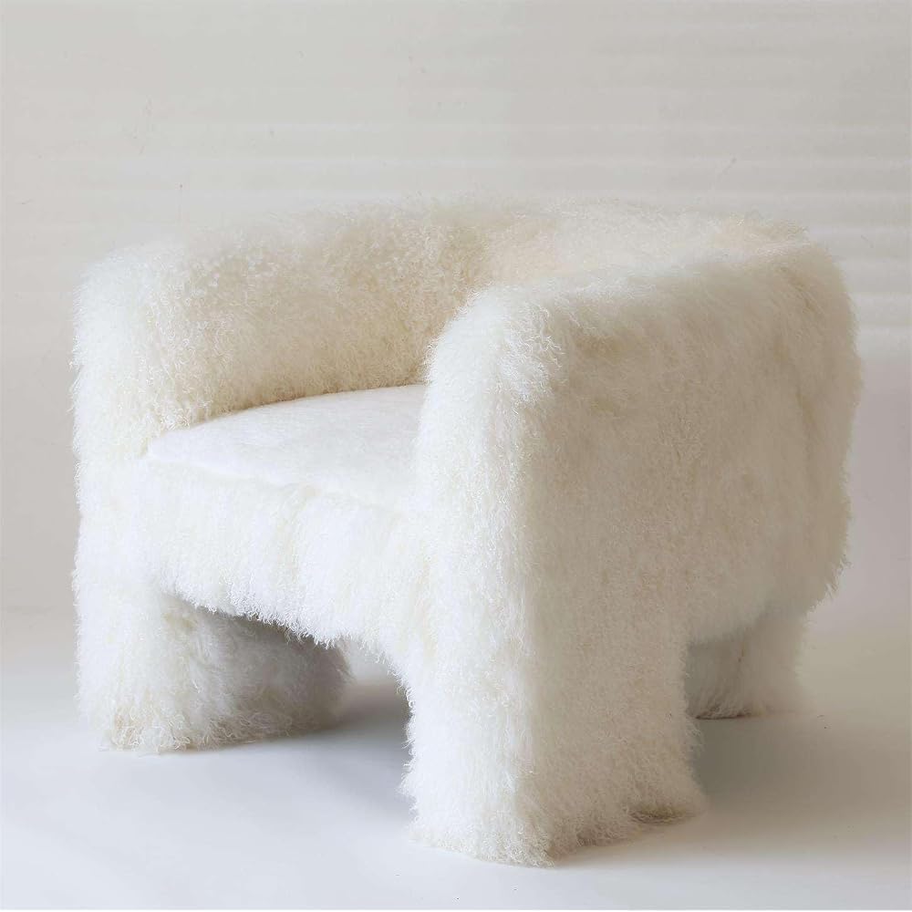 White Curly Lamb Fur Accent Chair with Plush Seat and Modern Armrests