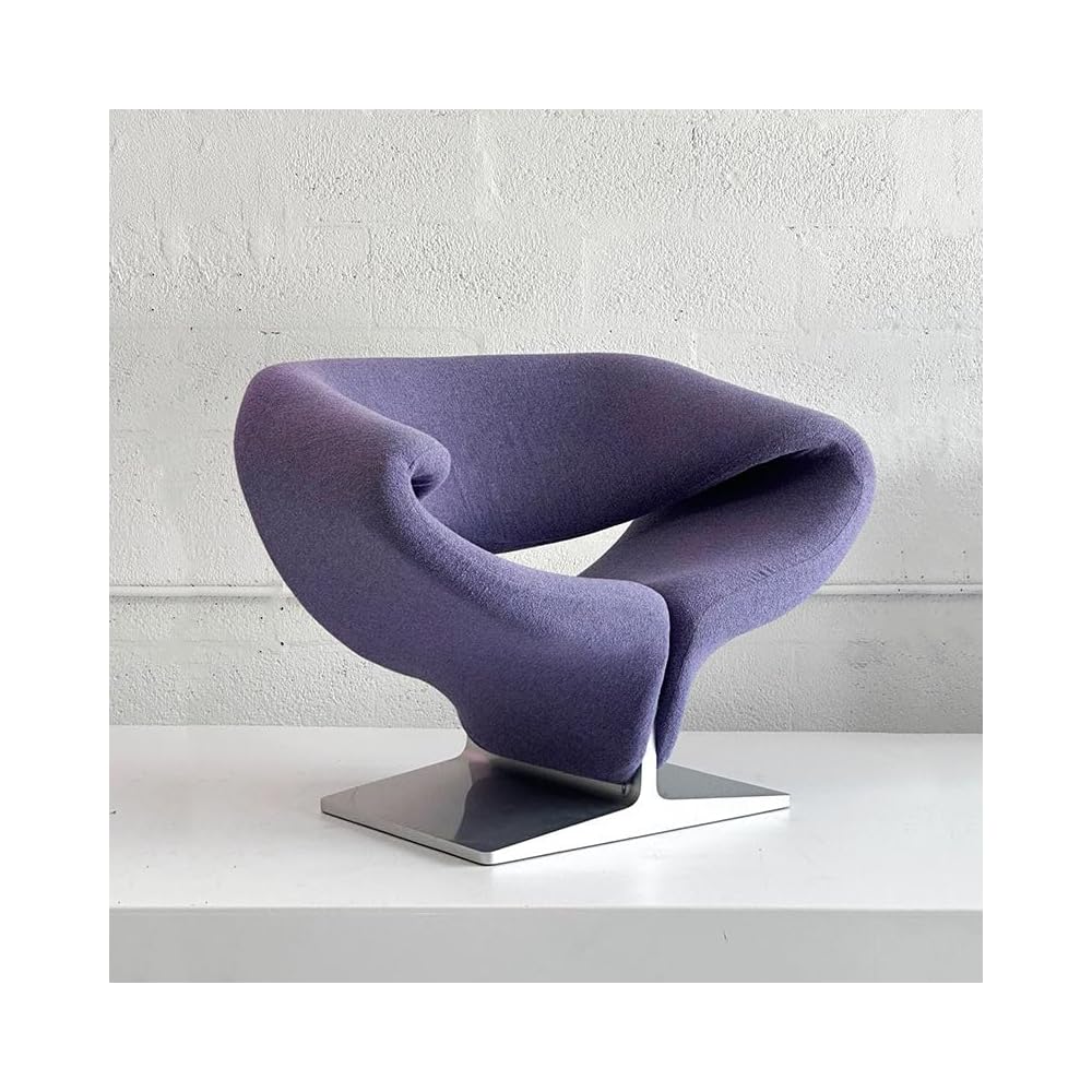Modern Sculptural Ribbon Lounge Chair, Fiberglass Designer Accent Chair with Upholstered Seat for Living Room, Bedroom, Reception (Black)