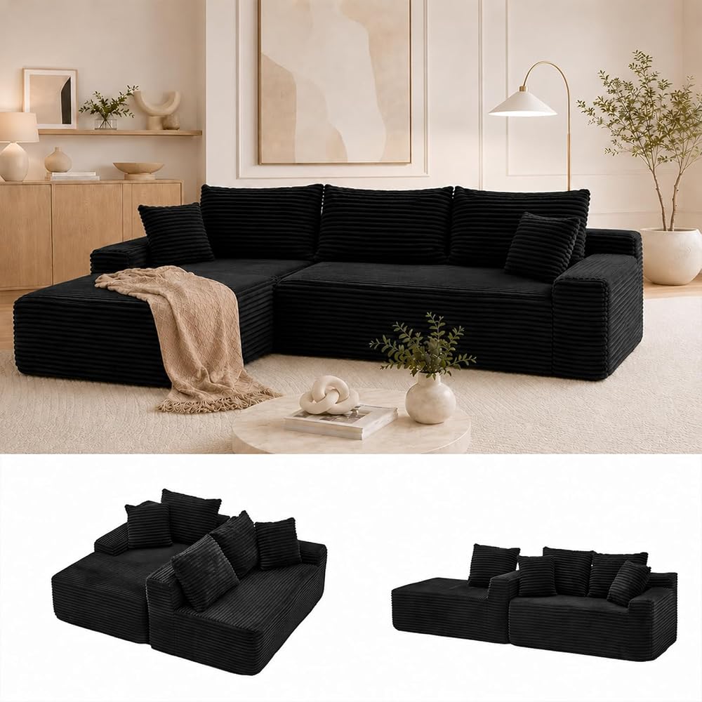 95" Modular L-Shaped Boneless Couch with Left Chaise for Small Rooms