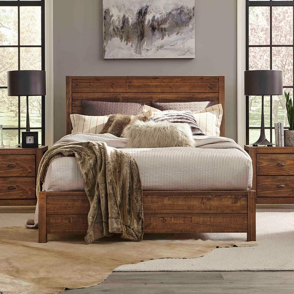 Grain Wood Furniture Montauk Solid Wood Bed, Queen Size, Rustic Walnut