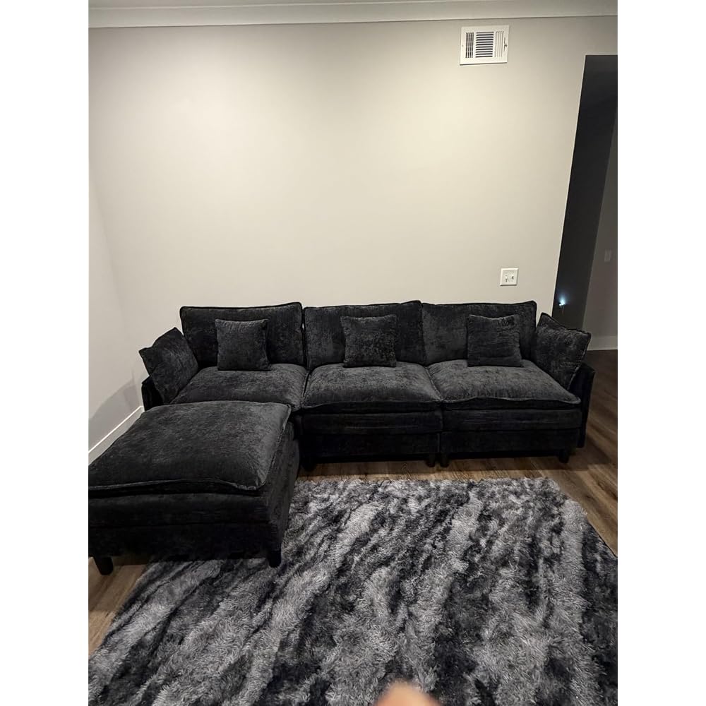 Korser 105" L-Shaped Modular Sectional Sofa, 3-Seater Cloud Couch with 1 Movable Ottoman, Modern Chenille Sofa Set with Removable Washable Pillows for Living Room, Bedroom, Apartment