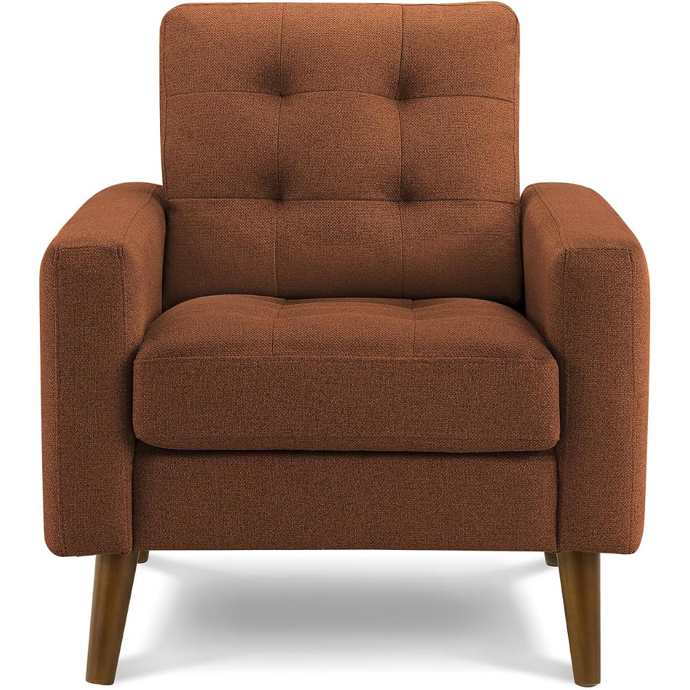 Monarch Specialties AM 8J11L44 Chair, 31" Wide, Accent Chair, Upholstered, Rust Fabric, Walnut Wood Legs, Mid Century