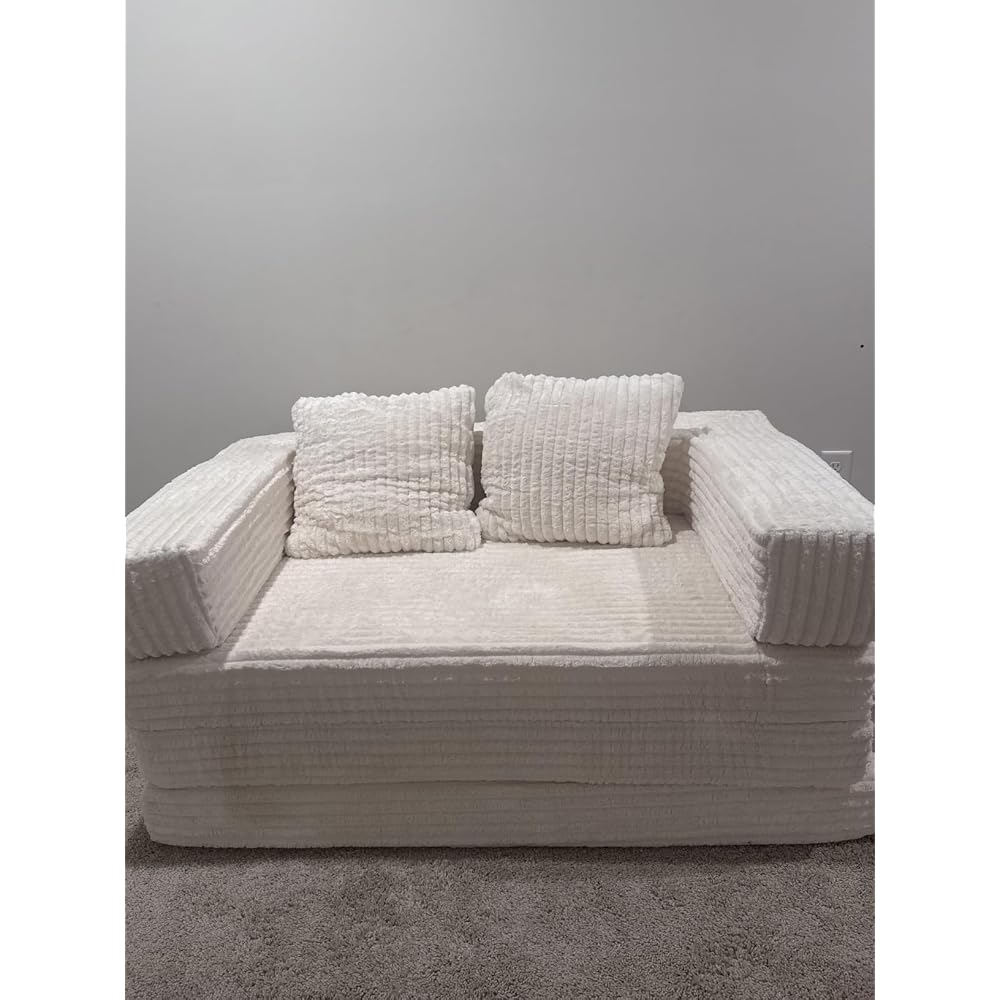 Boneless Loveseat Sofa Bed,Small Couch Bed Futon Sleeper Sofa,Convertible Pull Out Couch with Removable Armrests Backrest,Corduroy Folding Floor Boneless Couch for Living Room,Small Space,Black
