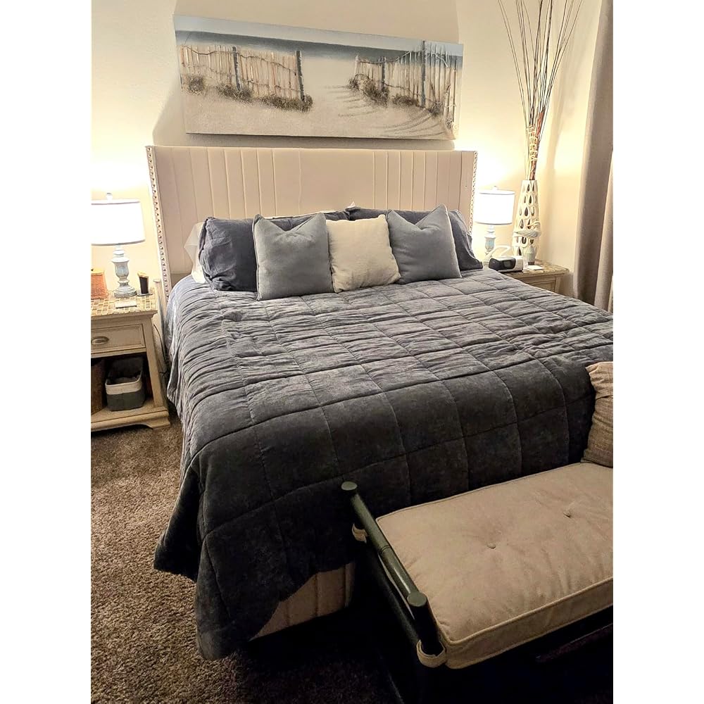 Belffin 59" Tall Queen Size Platform Bed Frame with 2 Touch Lights, Beige