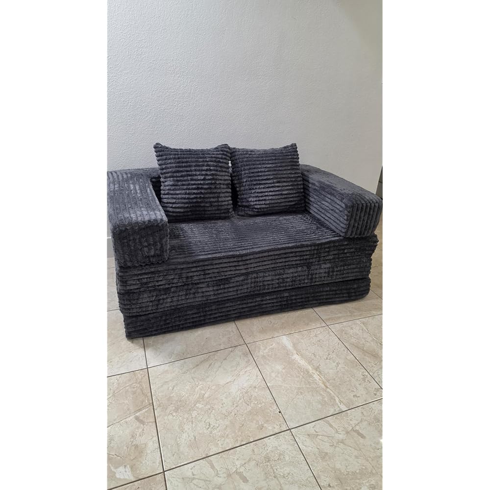 Boneless Loveseat Sofa Bed,Small Couch Bed Futon Sleeper Sofa,Convertible Pull Out Couch with Removable Armrests Backrest,Corduroy Folding Floor Boneless Couch for Living Room,Small Space,Black