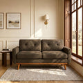 ZEIINPA 65" Mid Century Modern Loveseat Sofa, Knitted Fabric Small Couch with Tufted Backrest, 2 Seater Upholstered Settee with Solid Wood Legs for Living Room, Apartment, Office, Coffee Brown