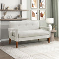 Lexicon Modern Loveseat, Chenille Fabric Upholstered with Button Tufted Backrest, Wrapped Square Armrests and Solid Wood Leg, Comfy Loveseat Sofa for Living Room, Beige
