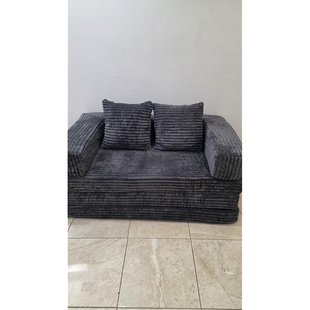 Boneless Loveseat Sofa Bed,Small Couch Bed Futon Sleeper Sofa,Convertible Pull Out Couch with Removable Armrests Backrest,Corduroy Folding Floor Boneless Couch for Living Room,Small Space,Black