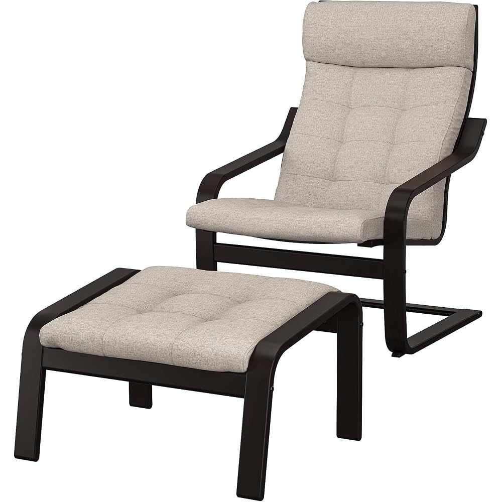 ProTuning POÄNG Armchair and footstool, black-brown/Gunnared beige