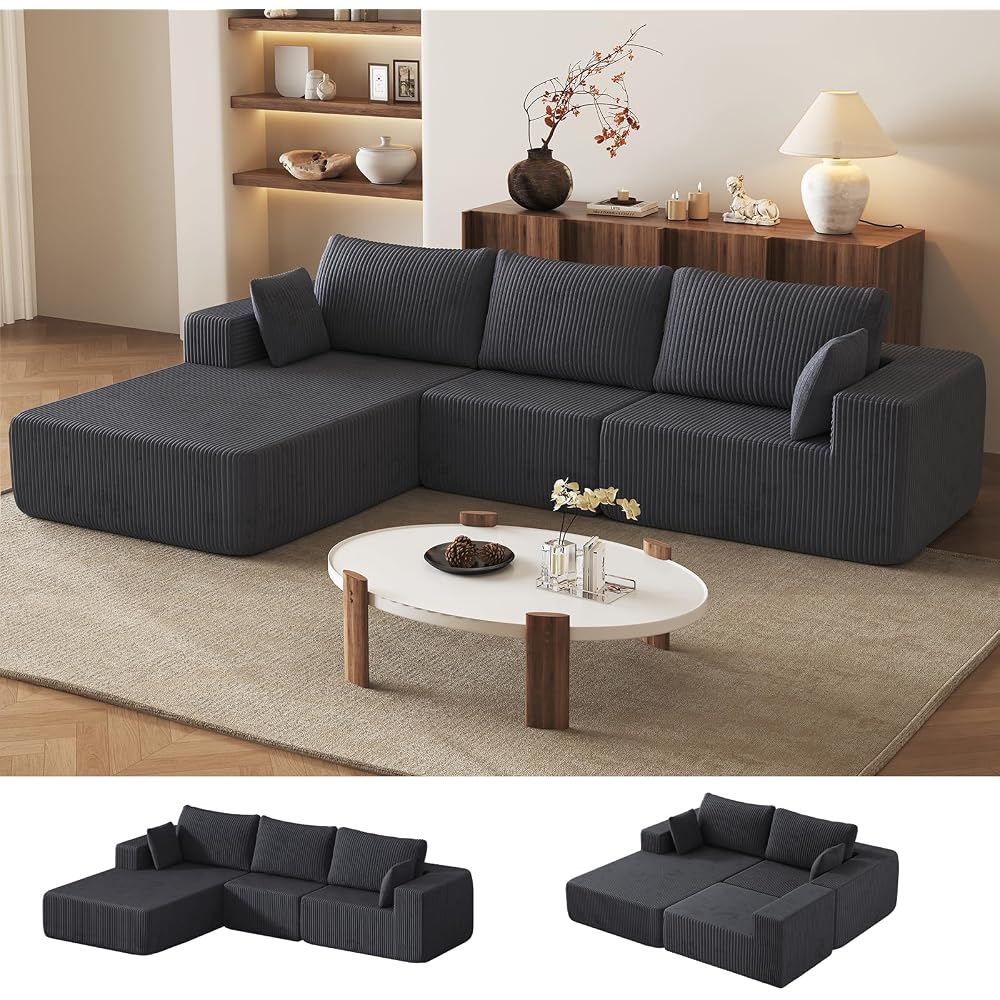108" L-Shaped Sectional Boneless Couch for Living Room