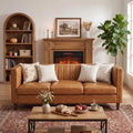 Garvee 81'' Cognac Tan Faux Leather Couch for Living Room