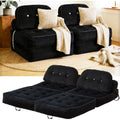 Compressed 2 Seater Sofa Bed,66" Flannel Modular Loveseat with Storage Pocket, 35D High-Resilience Foam, Thick Cushion Floor Couch for Small Spaces, Apartment, Bedroom, Living Room, Black