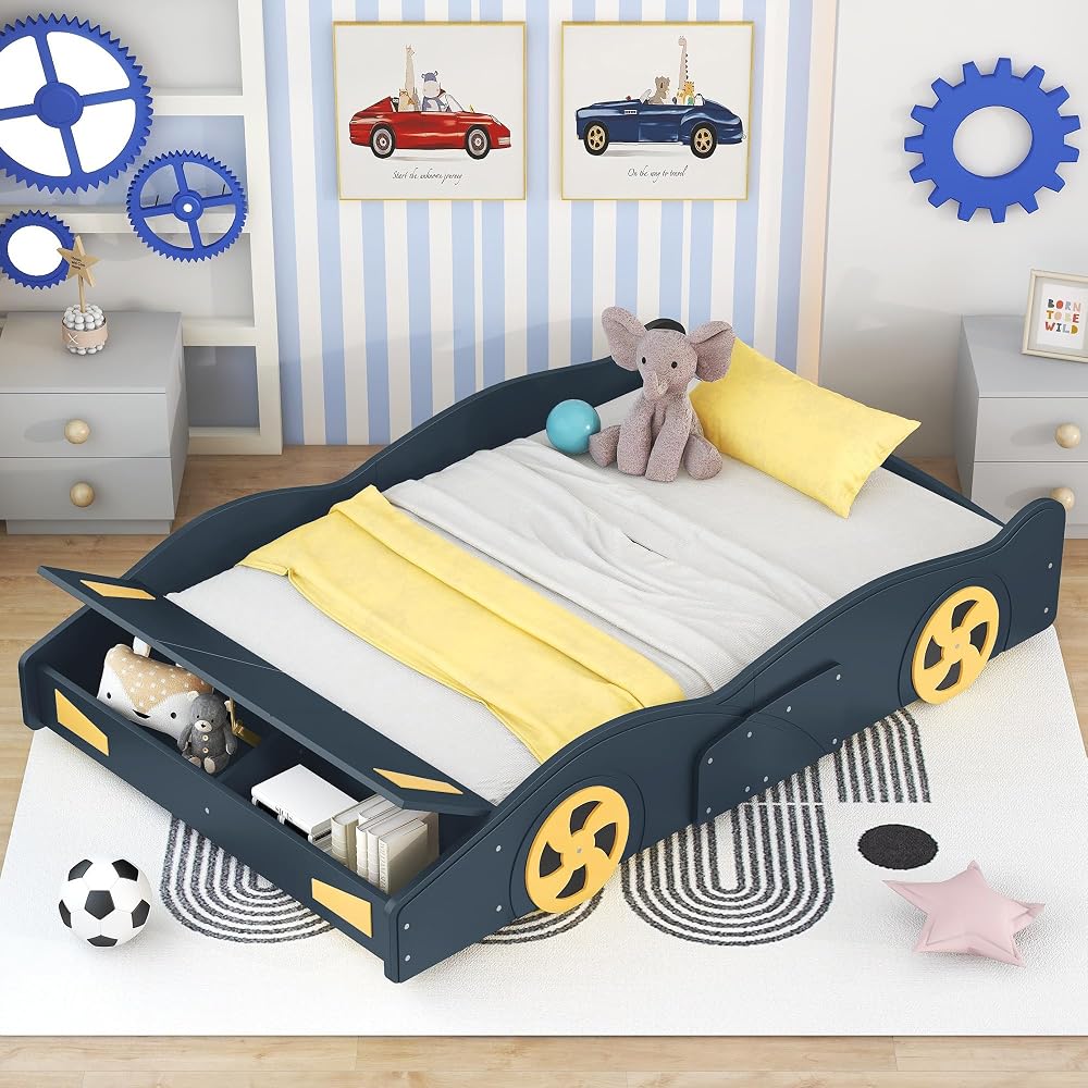 Full Size Race Car-Shaped Platform Bed