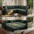 88.2'' Sleeper Sofa Bed, L Shaped Sectional Sofa with Pull Out Bed, Chenille Convertible Sectional Couches for Living Room, Oversized 5 Seater Couch with Nailhead Trim & Rolled Arm, Green