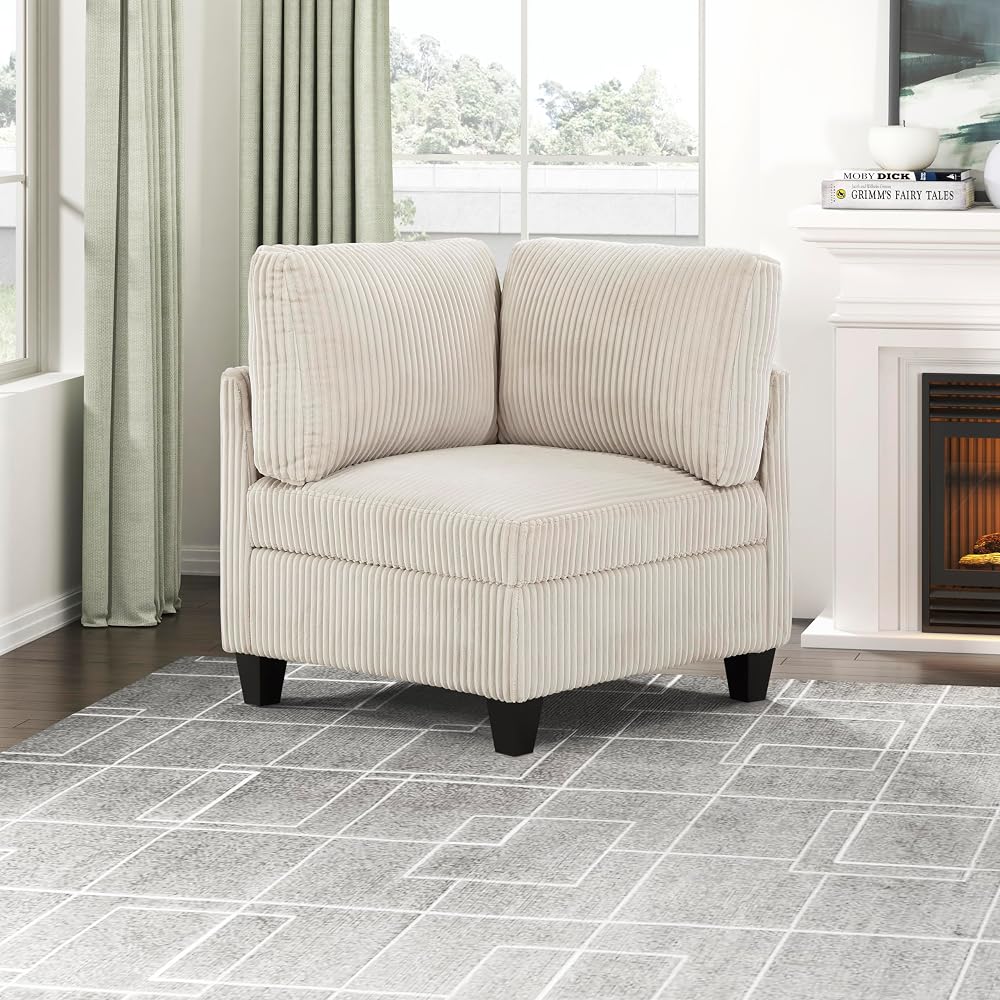 Lexicon Modular Sectional Sofa for Living Room, Corduroy Corner Seat with Storage, Units of Modular Sectional Couch, Upholstered Chair for Customizable Sectional Sofa Couch, Beige