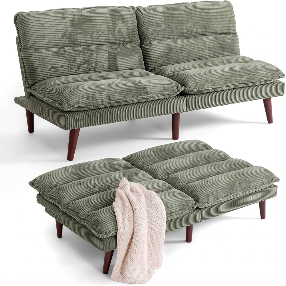 Flamaker 68'' Convertible Futon Sofa Bed, Green Futon Couch, Loveseat