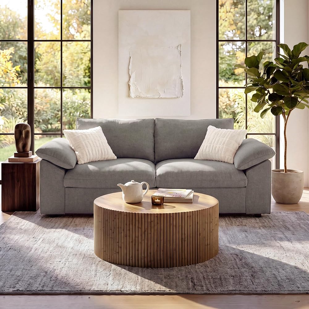 ModernMate 82.6" Down Filled Loveseat Couch, Chenille 2 Seater Couch with Throw Pillows, Modern Loveseat Sofa for Living Room Apartments, Removable Sofa Cover, Oeko-TEX Certified, Gray